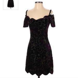Vintage Rampage Off Shoulder Size 3 Black Floral Crushed Velvet Velour 80's